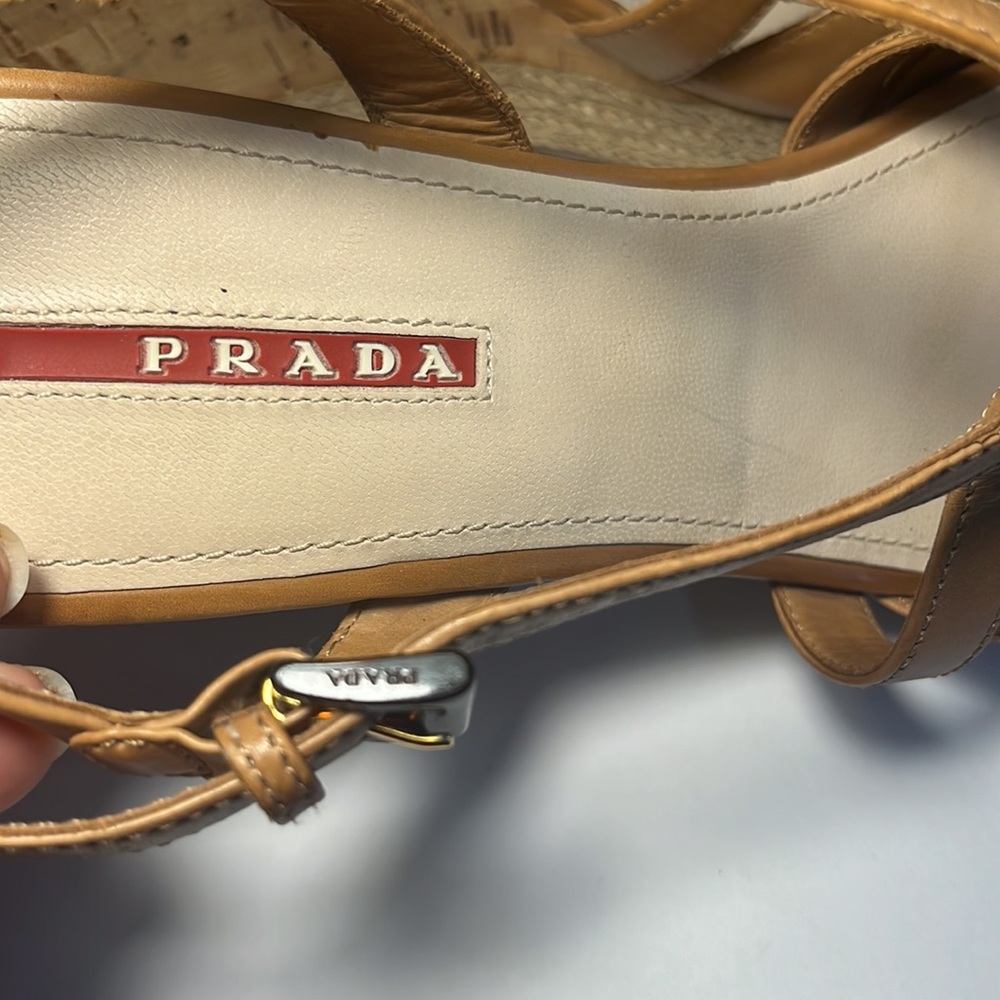 PRADA Leather Ankle Strap Platform Wedges Sandals Heels 40 - Picture 4 of 16